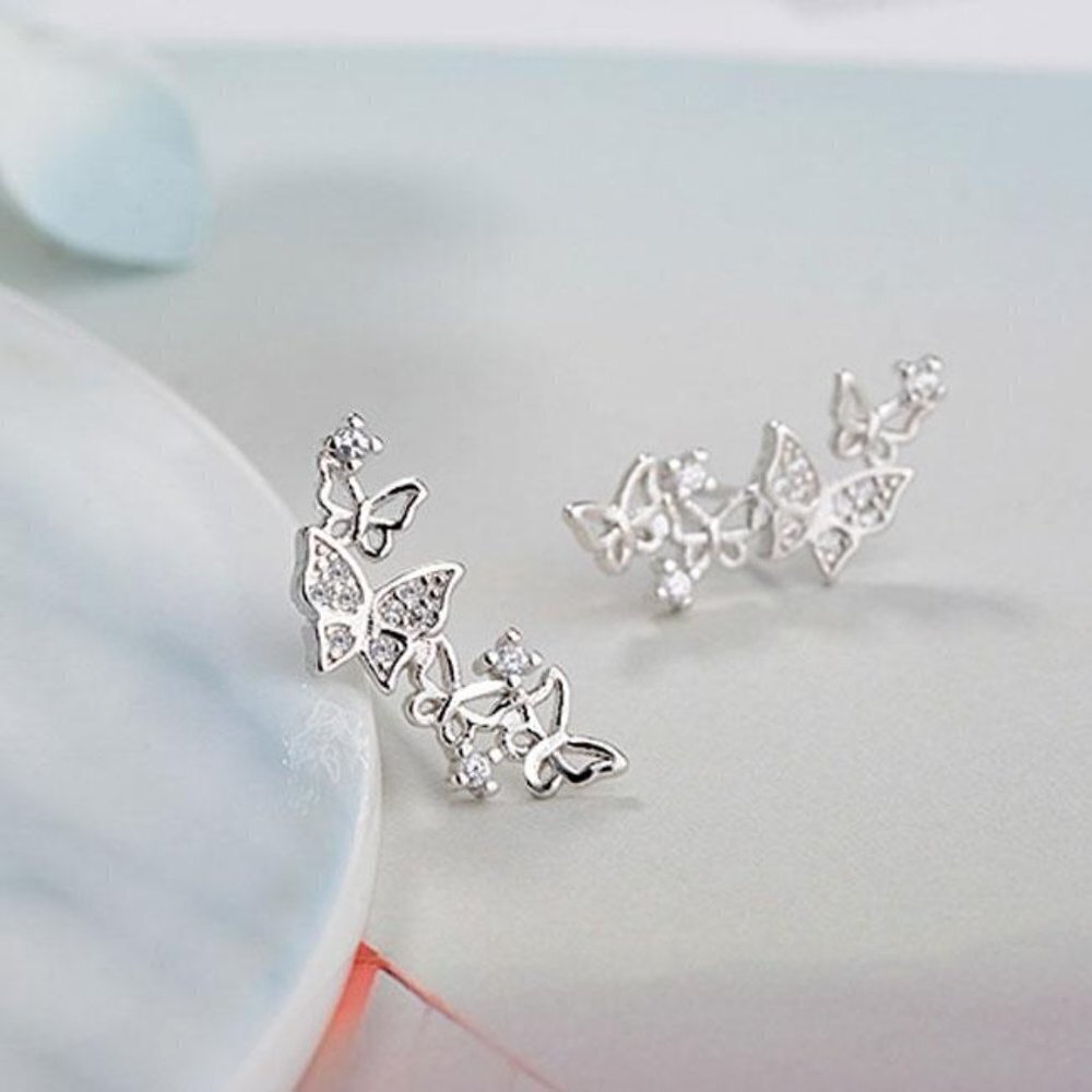 "Glitter Hollow Butterflies 18k Gold Plated Butterfly Earrings UNVN12425